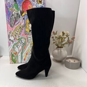 Jeffrey Campbell Candle Suede Chunky Cone Heel Pull On Boot Black Women 8M